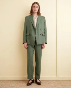 Suiting<BODE Linen Double-Breasted Suit Jacket Green