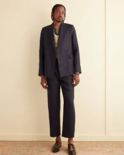 Suiting<BODE Linen Double-Breasted Suit Jacket - Navy Midnight