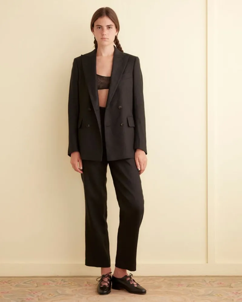 Outerwear<BODE Linen Double-Breasted Suit Jacket - Black