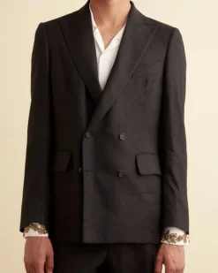 Outerwear<BODE Linen Double-Breasted Suit Jacket - Black
