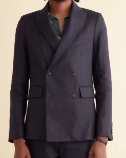 Outerwear<BODE Linen Double-Breasted Suit Jacket - Navy Midnight