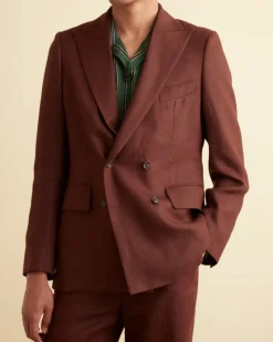 Outerwear<BODE Linen Double-Breasted Suit Jacket - Chocolate
