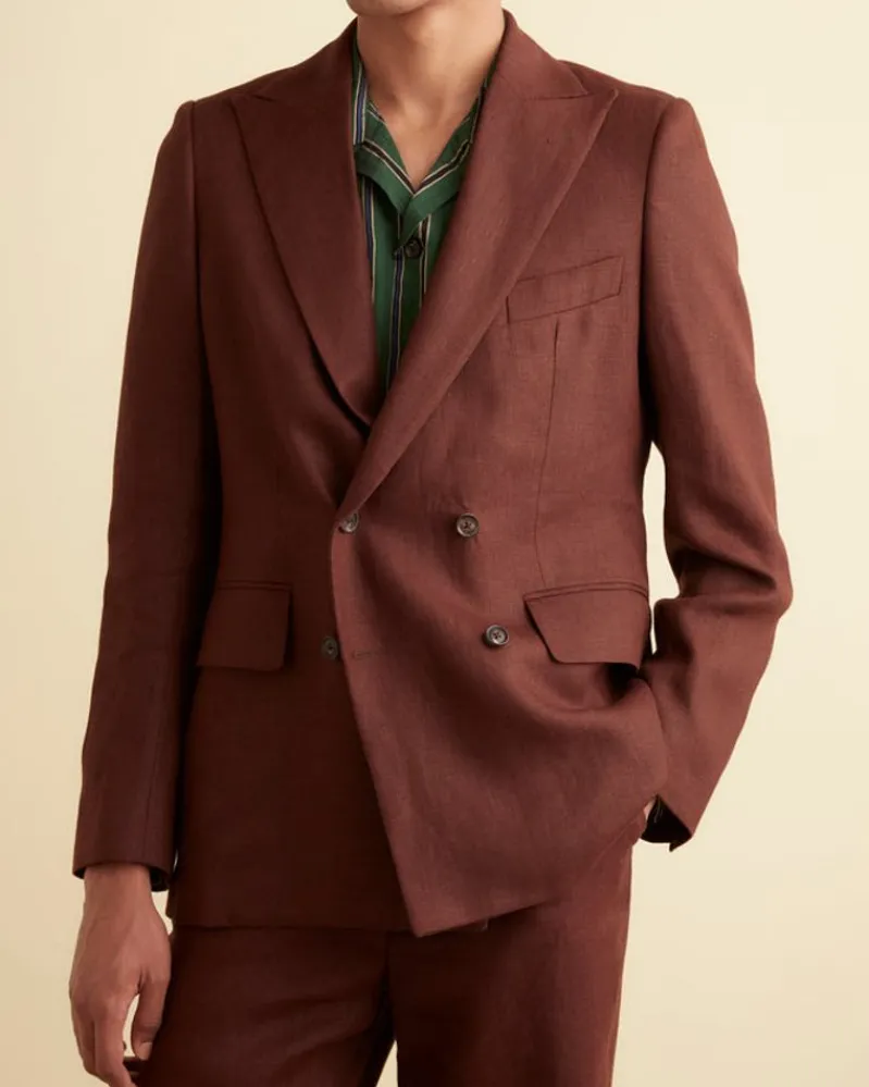 Suiting<BODE Linen Double-Breasted Suit Jacket - Chocolate