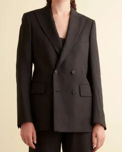 Outerwear<BODE Linen Double-Breasted Suit Jacket - Black