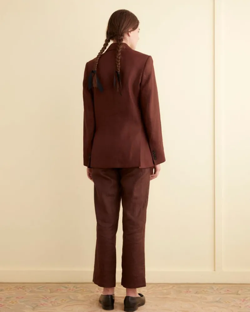 Outerwear<BODE Linen Double-Breasted Suit Jacket - Chocolate