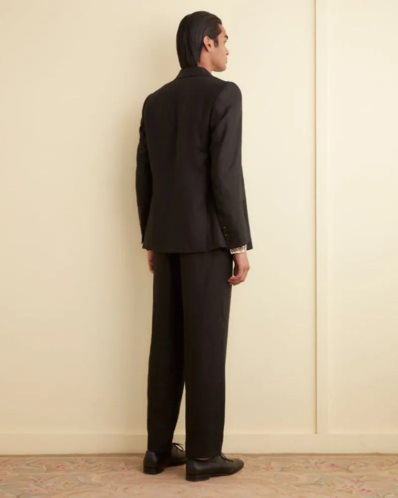 Outerwear<BODE Linen Double-Breasted Suit Jacket - Black