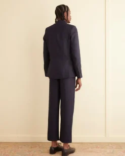 Outerwear<BODE Linen Double-Breasted Suit Jacket - Navy Midnight