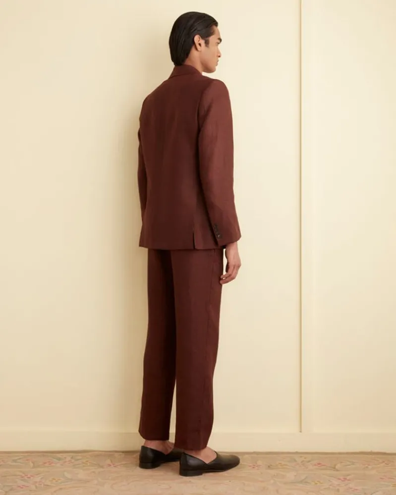 Outerwear<BODE Linen Double-Breasted Suit Jacket - Chocolate