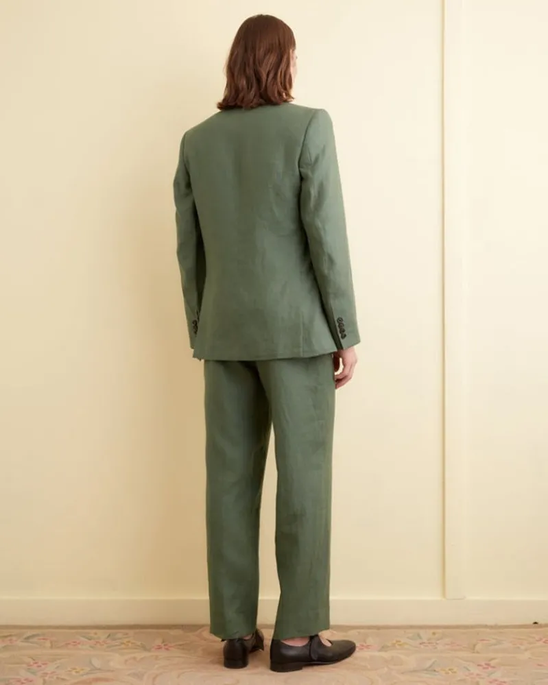 Suiting<BODE Linen Double-Breasted Suit Jacket Green