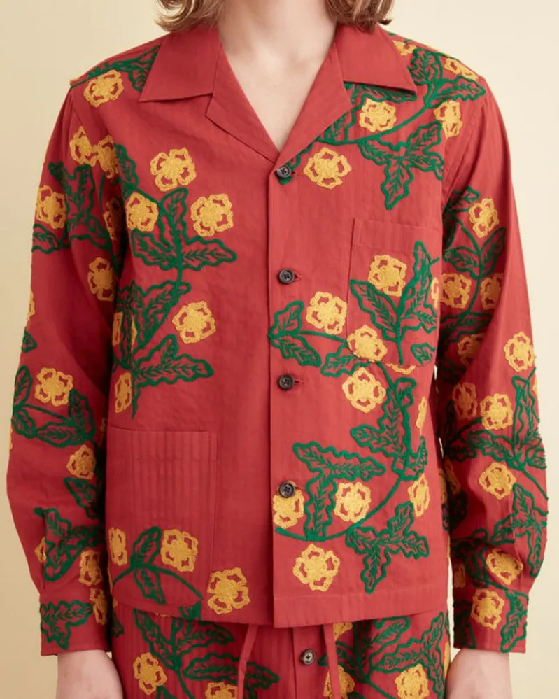 Shirts<BODE Marigold Wreath Long Sleeve Shirt Maroon
