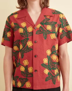 Shirts<BODE Marigold Wreath Short Sleeve Shirt Maroon