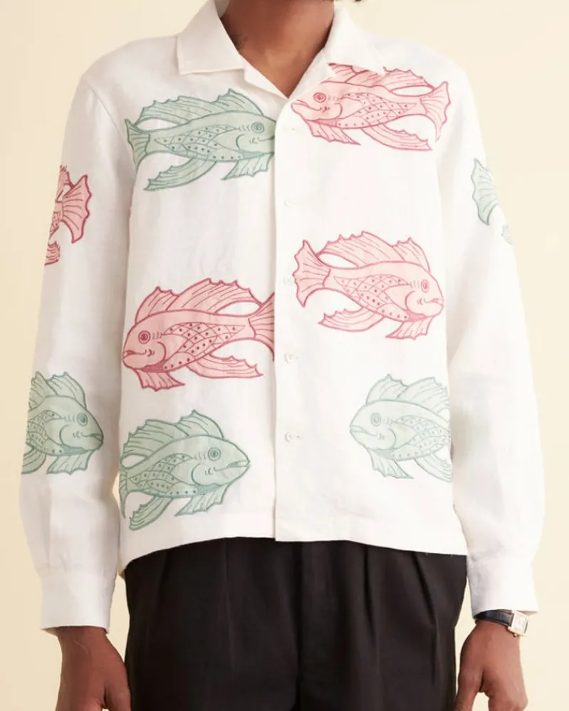 Shirts<BODE Piscine Applique Long Sleeve Shirt White/Multi