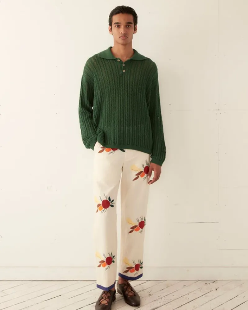 Shirts<BODE Pointelle Polo Long Sleeve Green