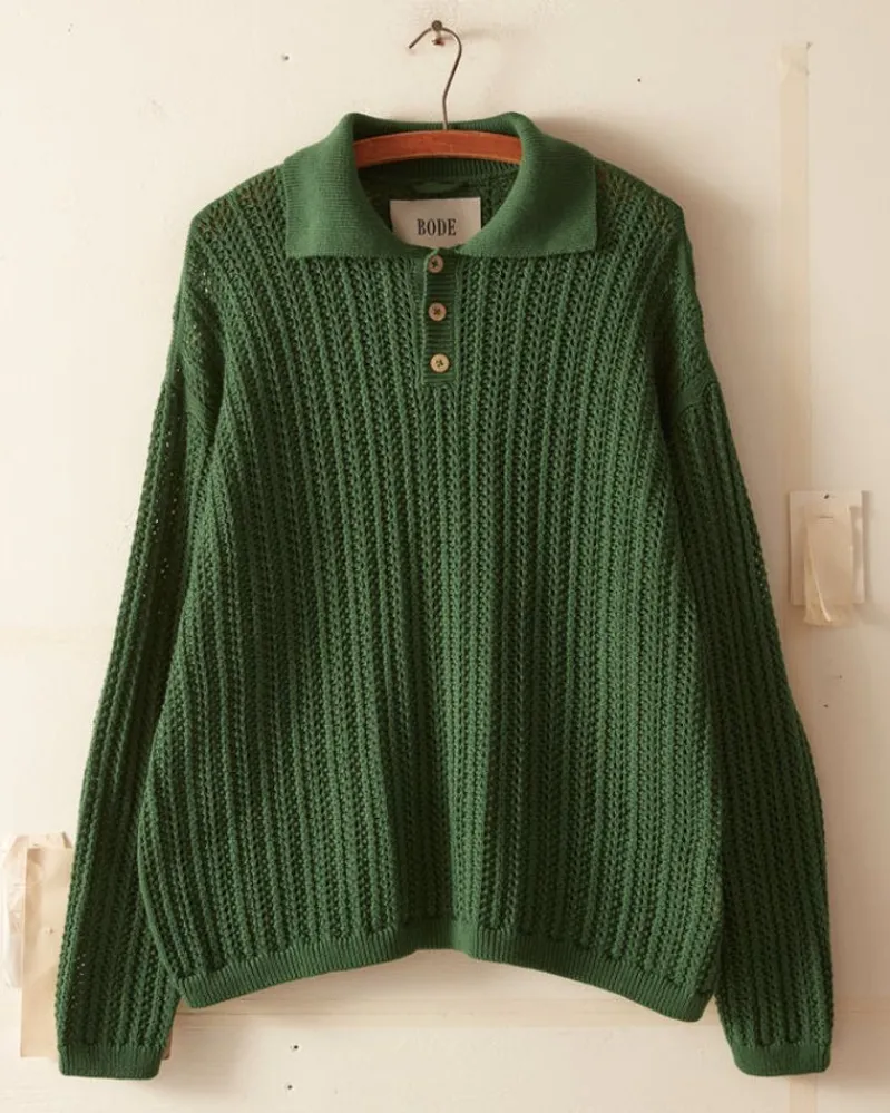 Shirts<BODE Pointelle Polo Long Sleeve Green