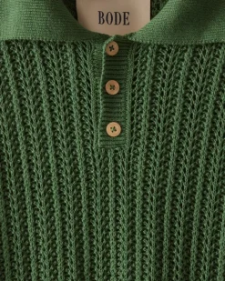 Knitwear<BODE Pointelle Polo Long Sleeve Green