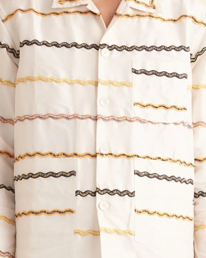 Shirts<BODE Rickrack Stripe Long Sleeve Shirt Ecru/Multi