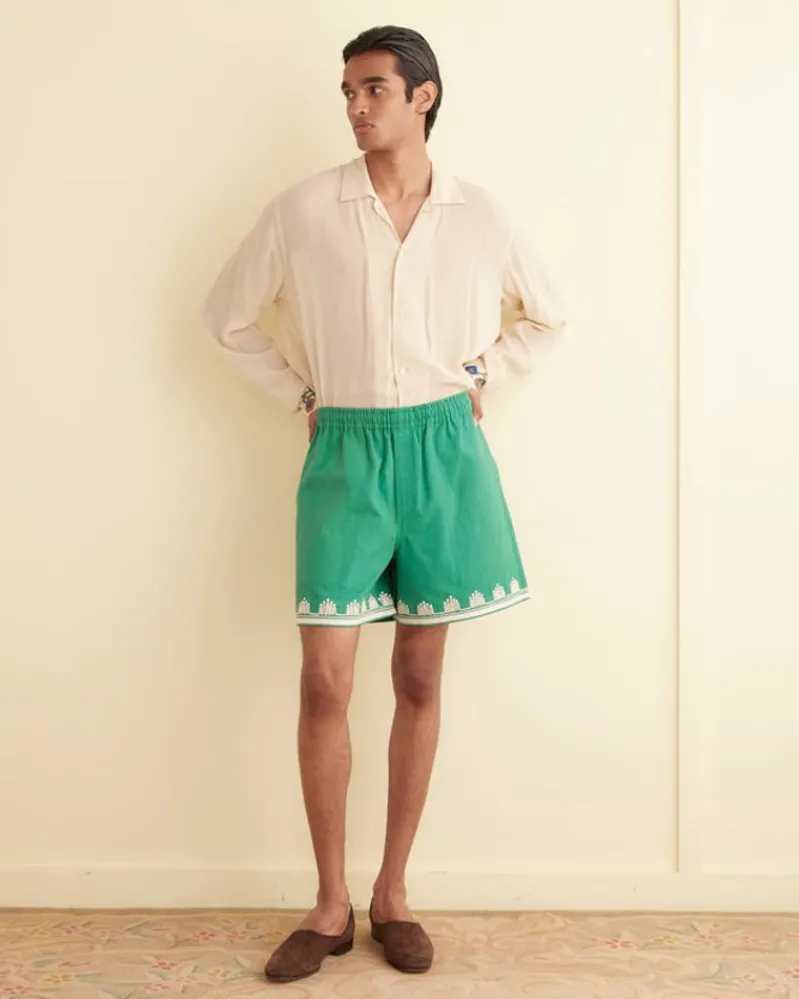 Shorts<BODE Ripple Applique Shorts Green/Ecru