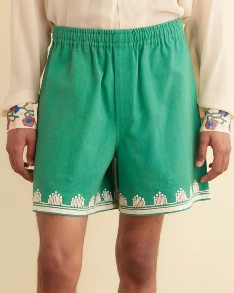 Shorts<BODE Ripple Applique Shorts Green/Ecru