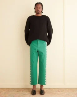 Trousers & Pants<BODE Ripple Applique Trousers Green/Ecru