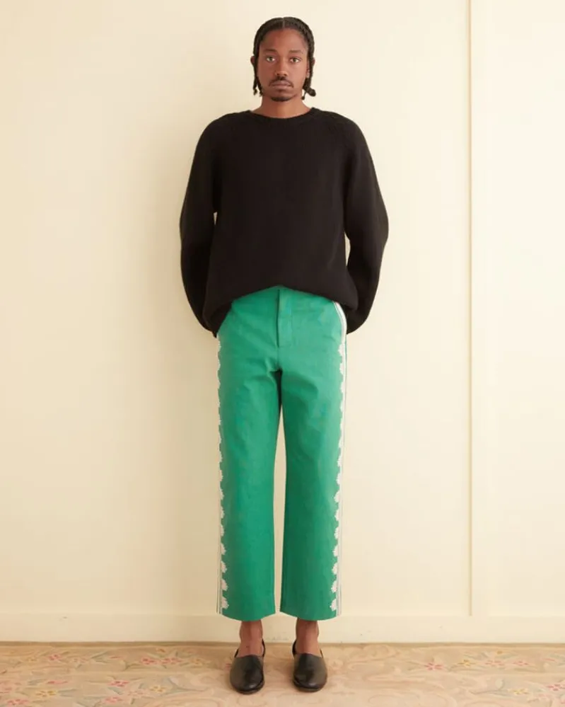 Trousers & Pants<BODE Ripple Applique Trousers Green/Ecru