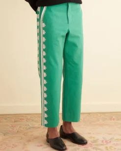 Trousers & Pants<BODE Ripple Applique Trousers Green/Ecru