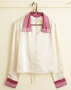 Tops<BODE Satin Crosshatch Shirt Purple/White