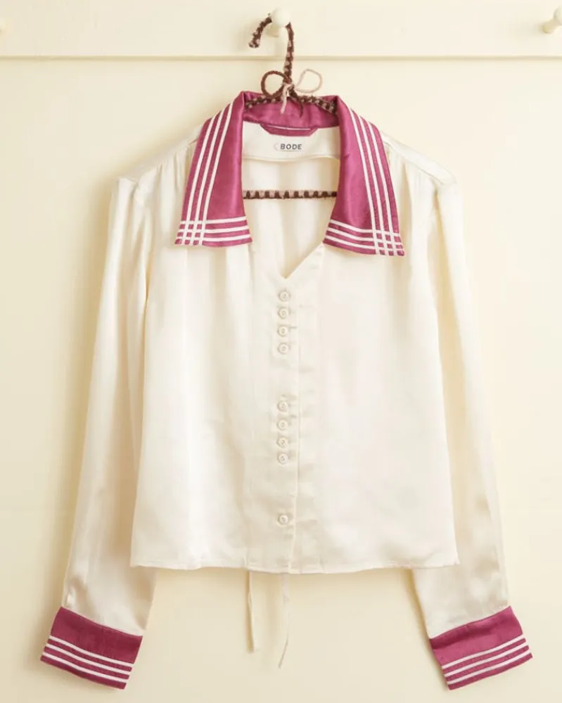 Tops<BODE Satin Crosshatch Shirt Purple/White