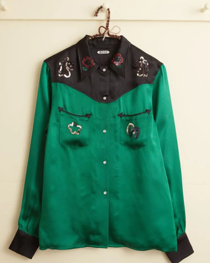 Tops<BODE Sequin Rodeo Shirt Dark Green