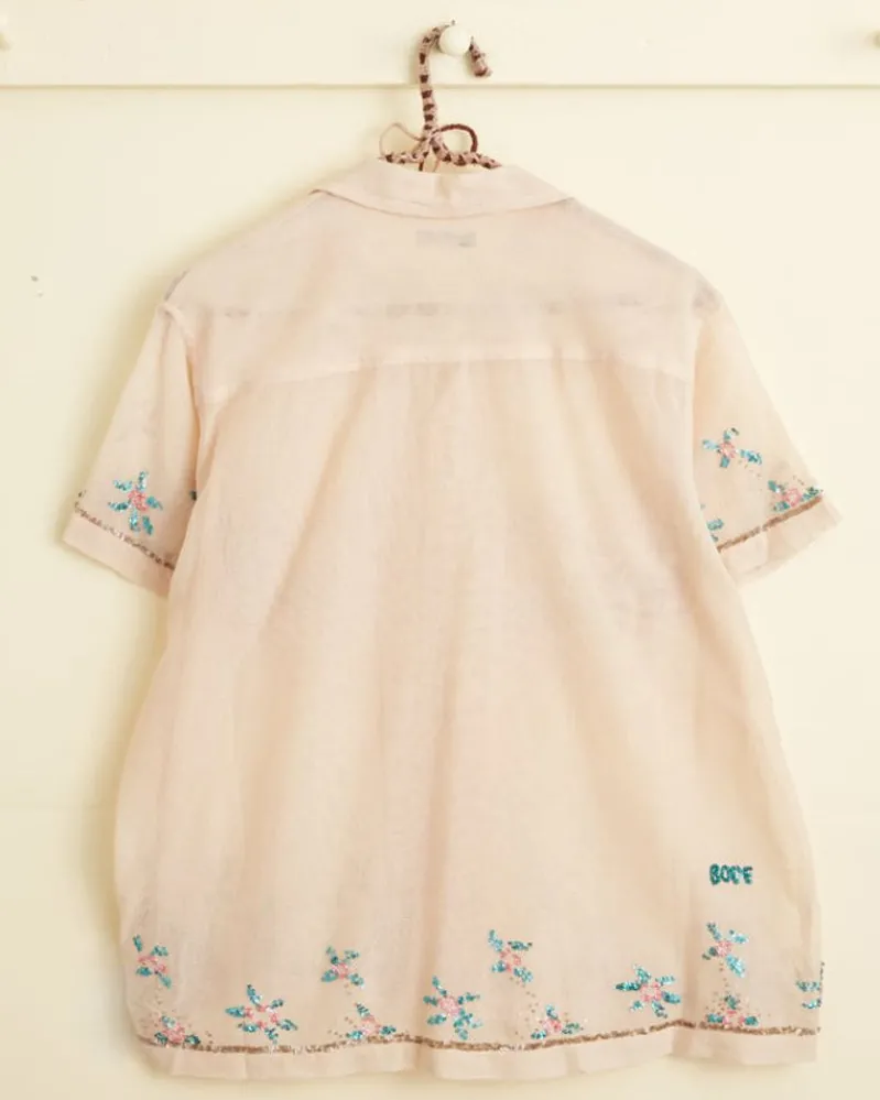 Shirts<BODE Sequined Floral Net Short Sleeve Shirt