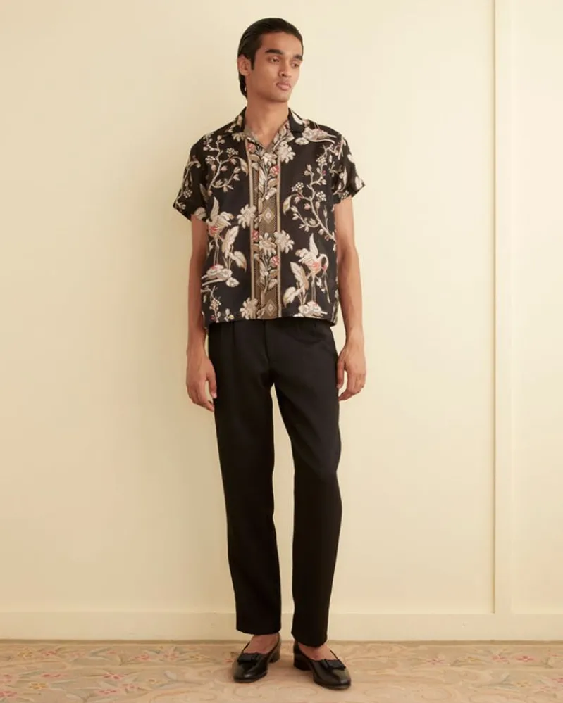 Shirts<BODE Sheer Cranes Short Sleeve Shirt Black