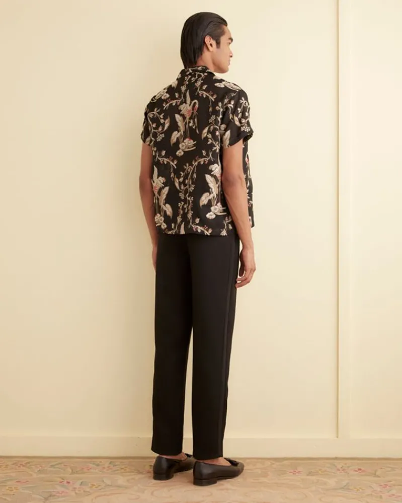 Shirts<BODE Sheer Cranes Short Sleeve Shirt Black