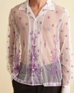 Shirts<BODE Sheer Lavandula Long Sleeve Shirt White