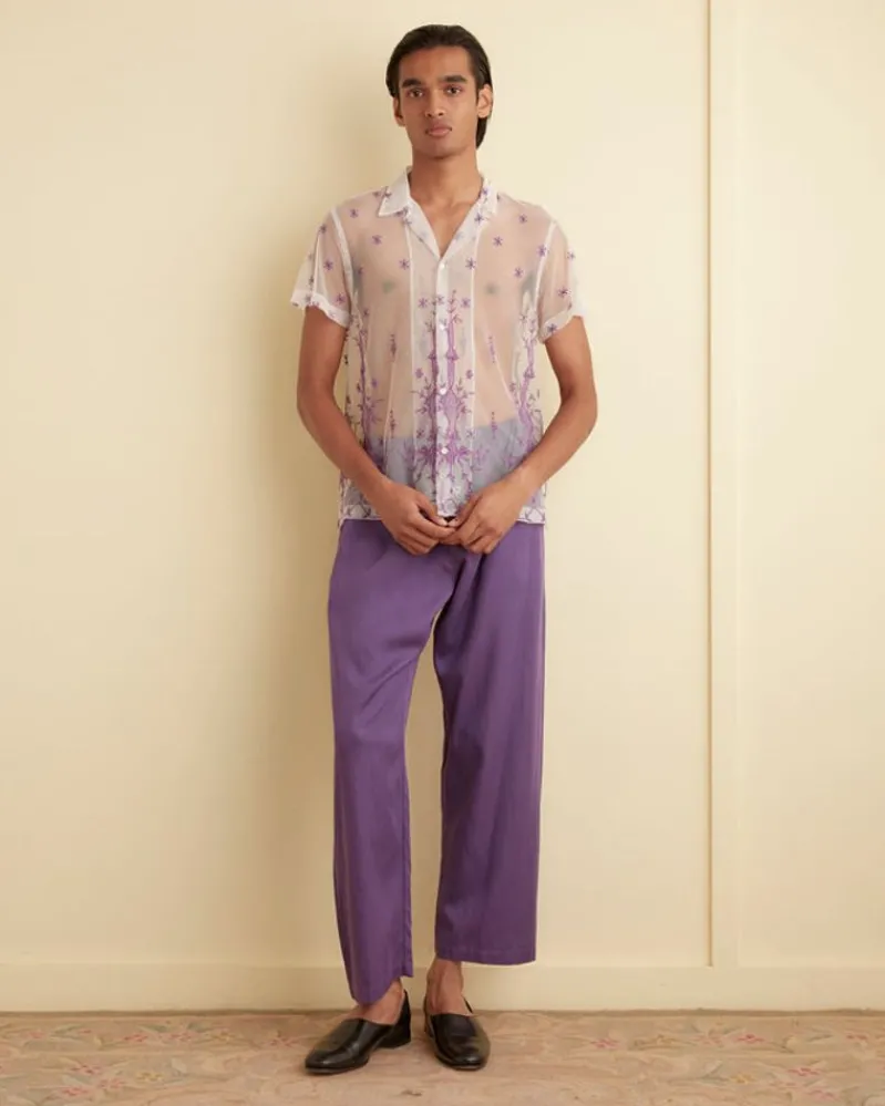 Shirts<BODE Sheer Lavandula Short Sleeve Shirt White