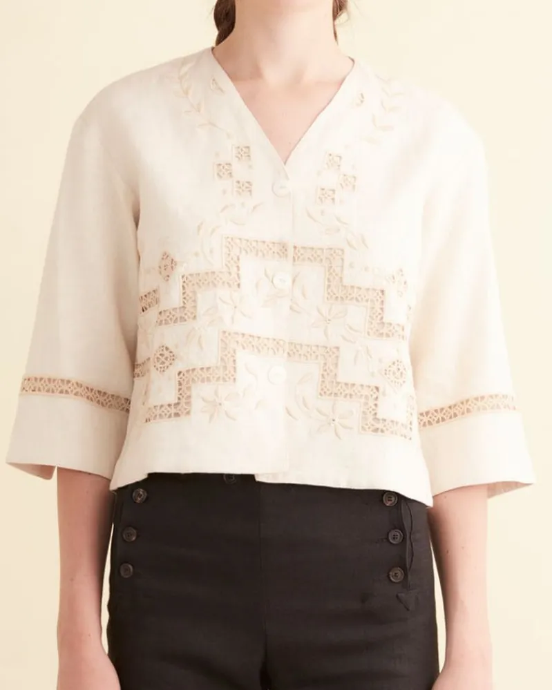 Tops<BODE Step Cutwork Overshirt Cream