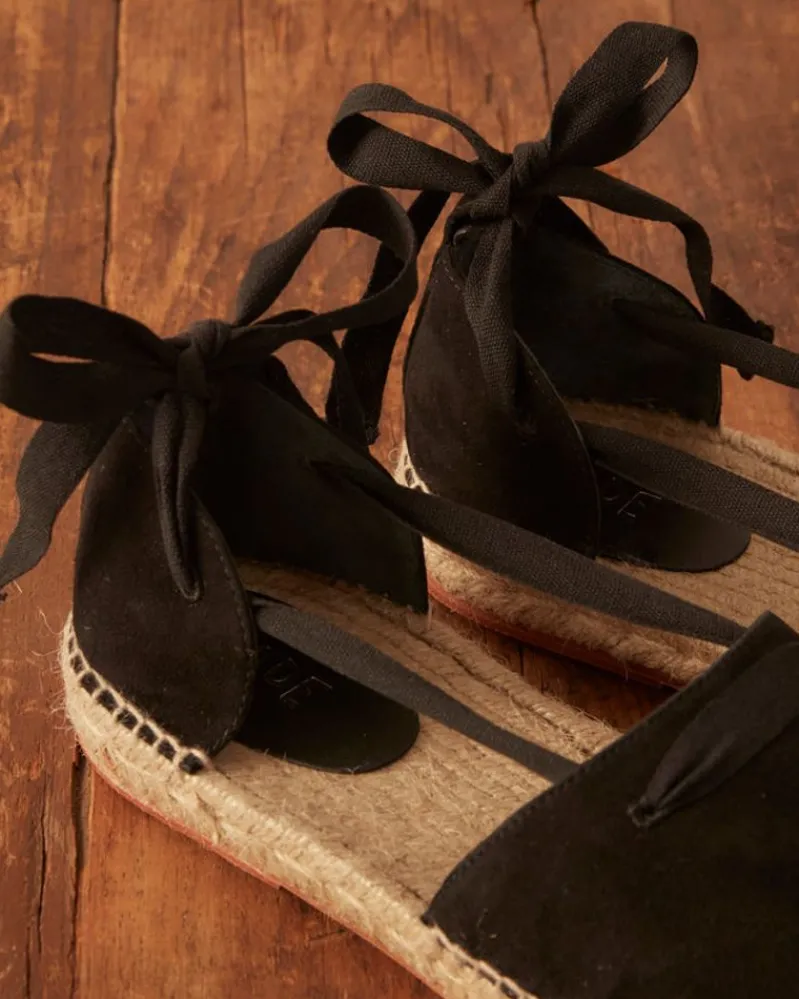 Shoes<BODE Suede Lace-Up Espadrille - Black Natural