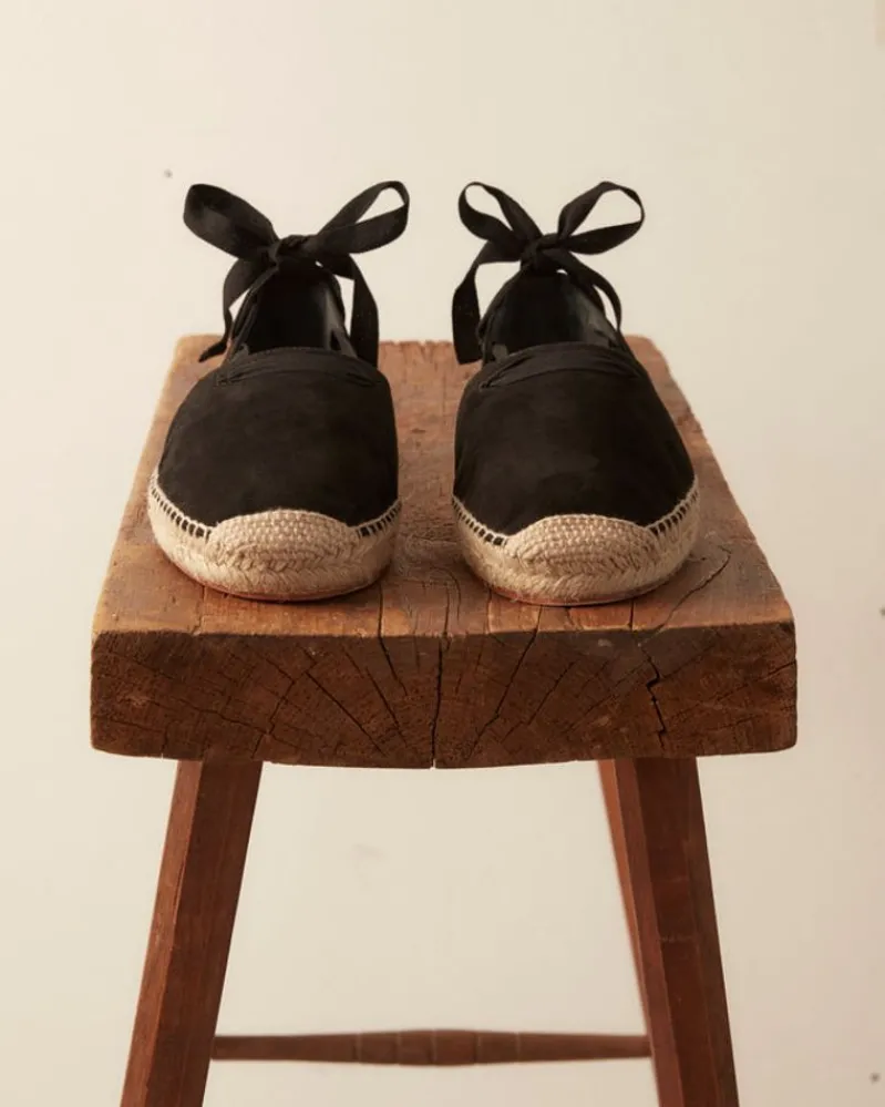 Shoes<BODE Suede Lace-Up Espadrille - Black Natural