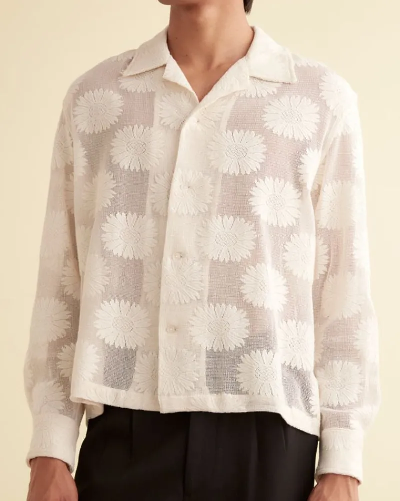 Shirts<BODE Sunflower Lace Long Sleeve Shirt - Ecru