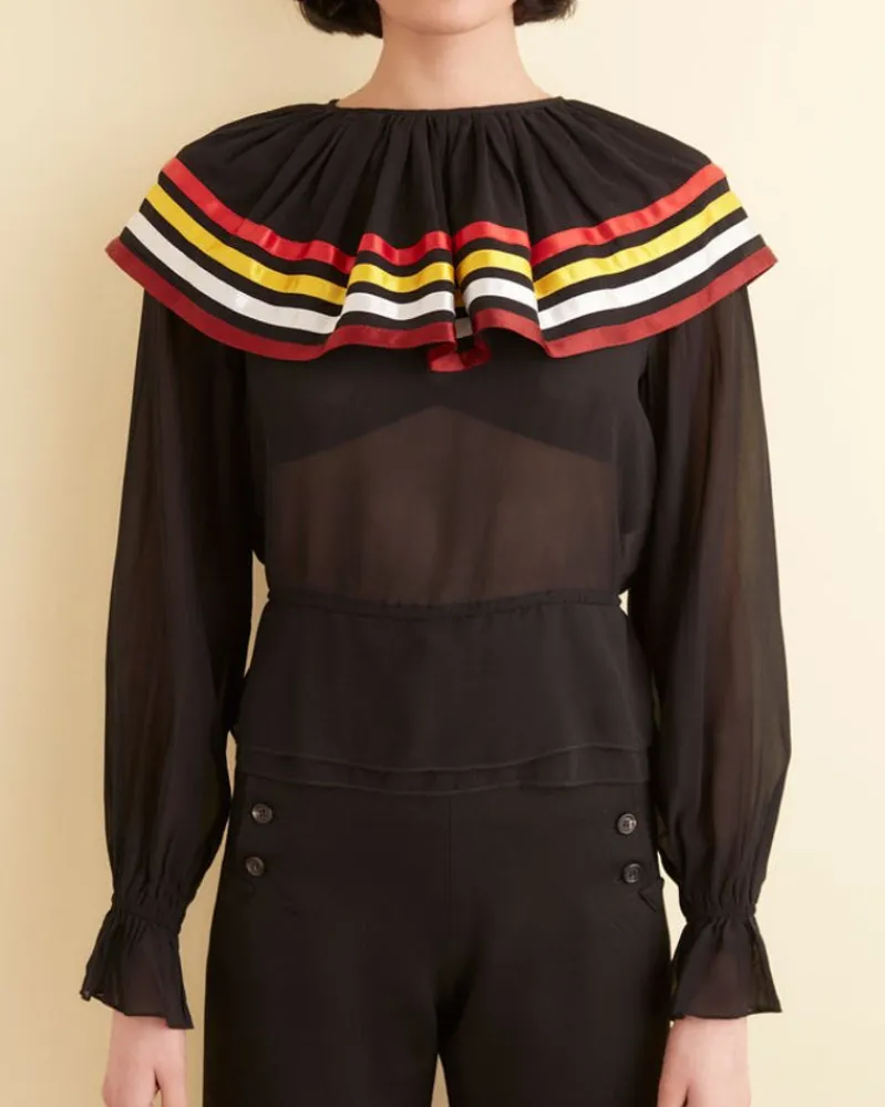 Tops<BODE Talo Ruffle Top - Black/ Multi