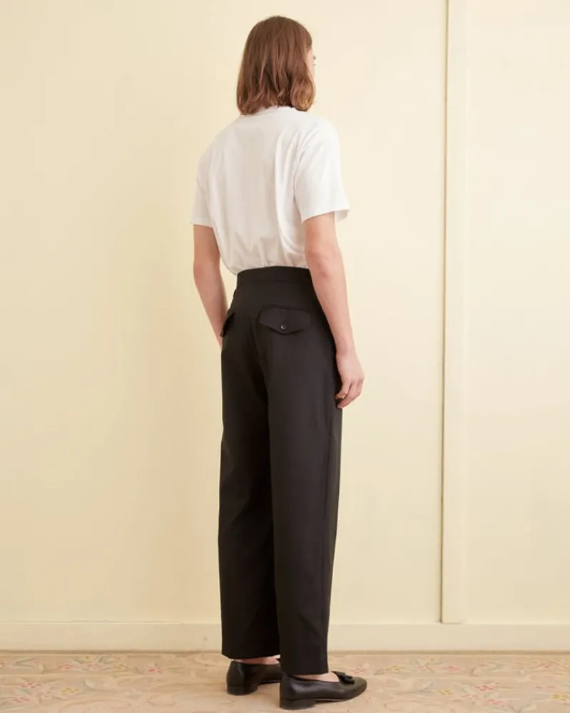 Trousers & Pants<BODE Tropical Wool Side-Buckle Trousers Black