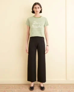 Cut And Sew<BODE Truro Stripe Cropped Tee Green/Cream