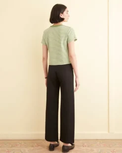 Cut And Sew<BODE Truro Stripe Cropped Tee Green/Cream