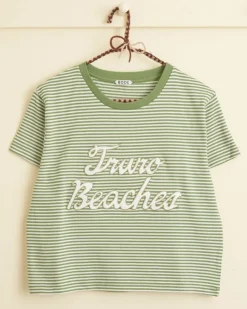 Cut And Sew<BODE Truro Stripe Cropped Tee Green/Cream