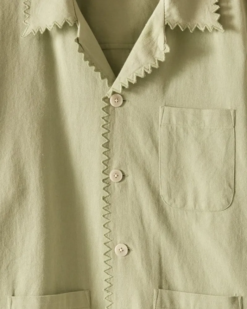 Shirts<BODE Zig-Zag Hem Long Sleeve Shirt - Mint