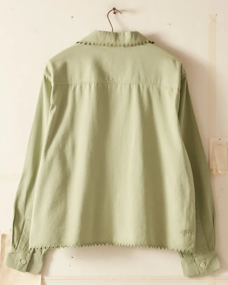 Shirts<BODE Zig-Zag Hem Long Sleeve Shirt - Mint